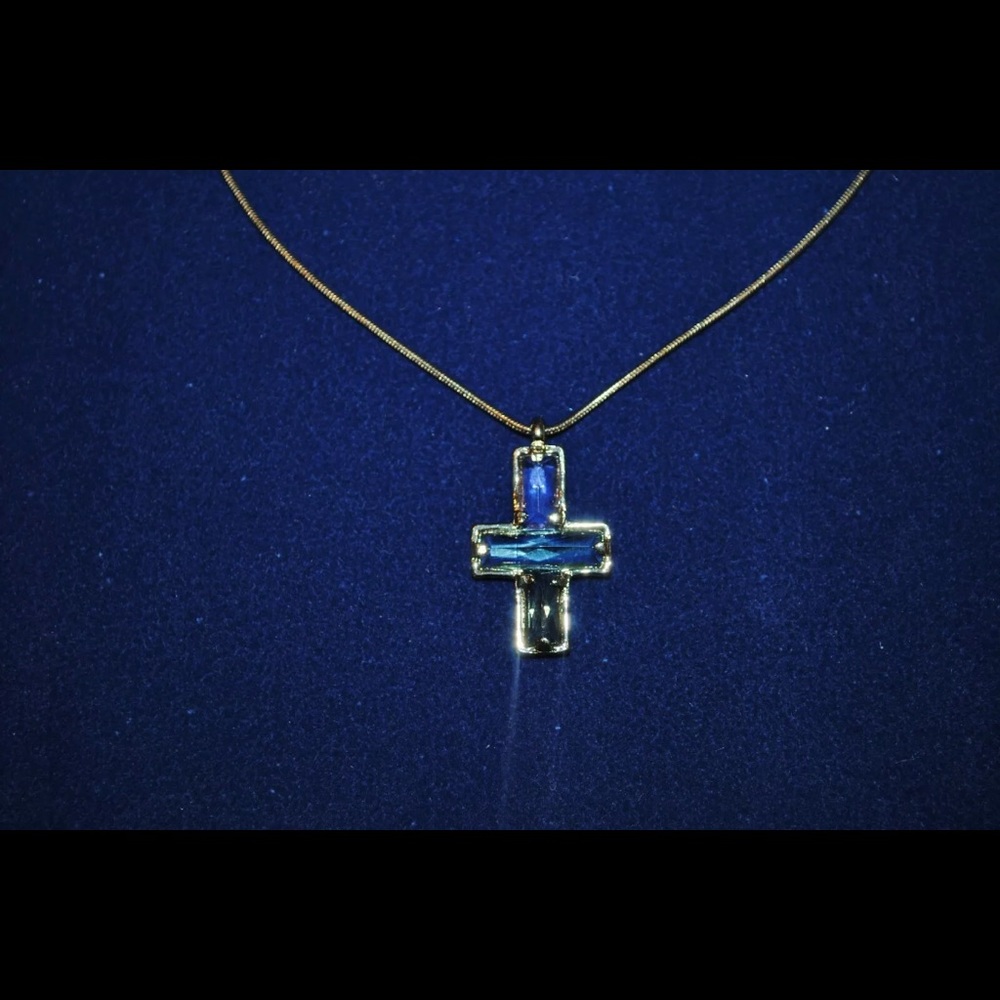 HOLY CROSS NECKLACE PLUM TURQUOISE AMBER GOLD NEW